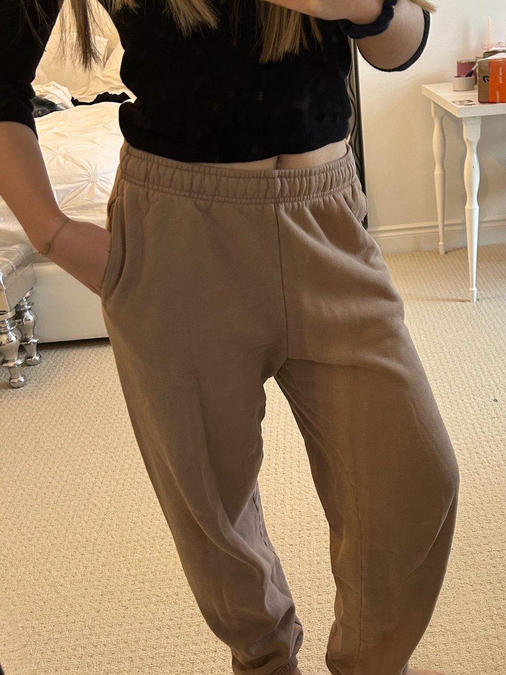 TNA Taupe Elastic-Waist Jogger Pants
